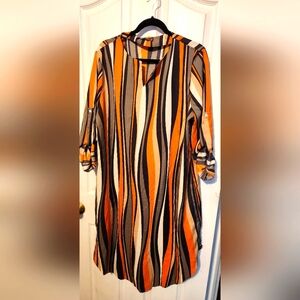 Womens Striped 3/4 Sleeve Shift Dress